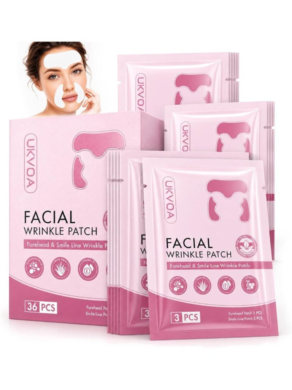36pcs Forehead & Smile Line Wrinkle Patches - Anti-Aging, Hydrating Treatment